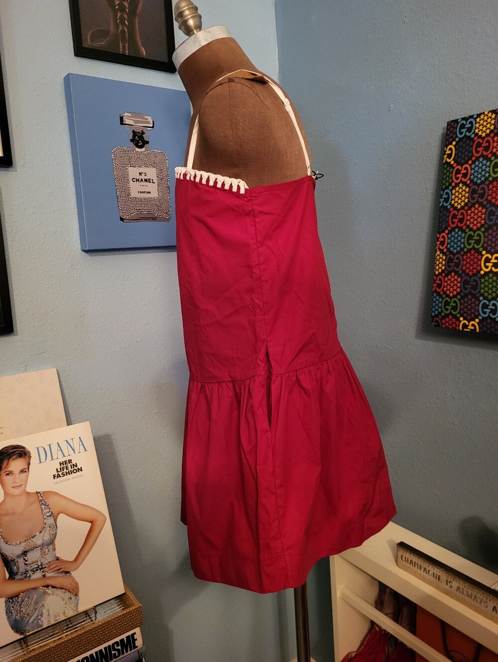 Day+Moon Simone Contrast Stitch Drop Waist Dress in Crimson - Picture 6 of 11